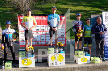 2022-02-27 - The podium of Verona MTB International XCO - Elite Man race. First place for (3) - Simone Avondetto (ITA) second place for (4) - Maximilian Foidl (AUT) - Third place for (11) - Filippo Fontana (ITA) - Forth place for (5) - Gioele Bertolini (ITA) and fit place for (8) - Mario Bair (AUT) - VERONA MTB INTERNATIONAL XCO 2022 - OPEN MAN RACE - MTB - MOUNTAIN BIKE - CYCLING