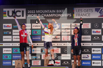 26/08/2022 - 14 FERRAND PREVOT Pauline, 2 KELLER Alessandra, 12 GIBSON Gwendalyn during UCI Mountain Bike World Championships in Les Gets 2022 Cross-Country Short Track women Edite August 26, 2022, France - 2022 UCI MOUNTAIN BIKE WORLD CHAMPIONSHIPS - MTB - MOUNTAIN BIKE - CICLISMO