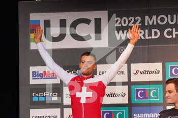 26/08/2022 - Filippo Colombo Winners podium  in UCI Mountain Bike World Championships in Les Gets 2022 Cross-Country Short Track Man Edite August 26, 2022 - 2022 UCI MOUNTAIN BIKE WORLD CHAMPIONSHIPS - MTB - MOUNTAIN BIKE - CICLISMO