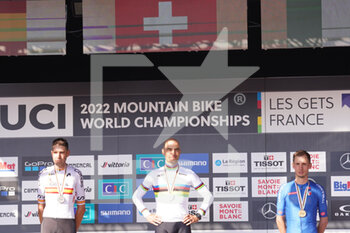 28/08/2022 - SCHURTER Nino  winner  during  Podium UCI Mountain Bike World Championships in Les Gets 2022 Men Elite Cross-country Olympic - Final August 28, 2022, France - 2022 UCI MOUNTAIN BIKE WORLD CHAMPIONSHIPS - MTB - MOUNTAIN BIKE - CICLISMO