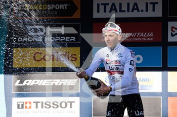 2022-03-13 - Tadej Pogacar of Slovenia and UAE Team Emirates celebrates at podium as White Best Young Rider Jersey winner during the 57th Tirreno-Adriatico 2022 - Stage 7 a 159km stage from San Benedetto del Tronto to San Benedetto del Tronto / #TirrenoAdriatico / #WorldTour / on March 13, 2022 in San Benedetto del Tronto, Italy. ©Photo: Cinzia Camela. - 7^ TAPPA SAN BENEDETTO DEL TRONTO - TIRRENO - ADRIATICO - CYCLING