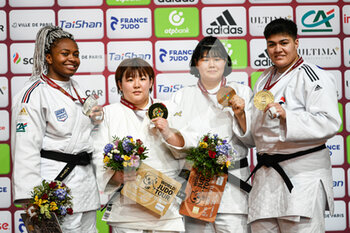 2022-02-06 - (LtoR) France's Romane Dicko (silver), Japan's Tomita Wakaba (gold), Republic of Korea's Kim Hayun (bronze) and France's Julia Tolofua (bronze) pose during the podium ceremony of the women's +78 kg category during the Paris Grand Slam 2022, IJF World Judo Tour on February 6, 2022 at Accor Arena in Paris, France - PARIS GRAND SLAM 2022, IJF WORLD JUDO TOUR  - JUDO - CONTACT