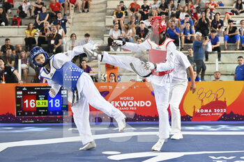 2022-06-03 - Jun-seo BAE (KOR) vs Omar gergely SALIM (HUN) during R16 round of World Taekwondo Grand Prix at Foro Italico, Nicola Pietrangeli Stadium, 3th June 2022, Rome, Italy. - 2022 WORLD TAEKWONDO ROMA GRAND PRIX (DAY1) - TAEKWONDO - CONTACT