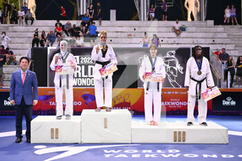 04/06/2022 - Jan-di KIM (KOR), Julyana AL-SADEQ (JOR),Ruth GBAGBI (CIV) and Magda WIET HENIN (FRA) during SF and F round of World Taekwondo Grand Prix at Foro Italico, Nicola Pietrangeli Stadium, 4th June 2022, Rome, Italy. - WORLD TAEKWONDO ROMA GRAND PRIX (DAY2) - TAEKWONDO - CONTATTO