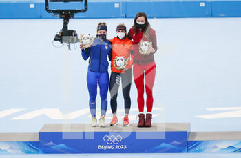 05/02/2022 - Podium, Francesca Lollobrigida (ITA) Silver Medal, Irene Schouten (NED) Gold Medal, Isabelle Weidemann (CAN) Bronze Medal during the Olympic Winter Games Beijing 2022, Speed Skating Women's 3000m on February 5, 2022 at National Speed Skating Oval in Beijing, China - OLYMPIC WINTER GAMES BEIJING 2022, FEBRUARY 05 - OLIMPIADI INVERNALI BEIJING 2022 - GIOCHI OLIMPICI