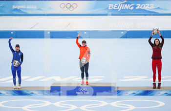 2022-02-05 - Podium, Francesca Lollobrigida (ITA) Silver Medal, Irene Schouten (NED) Gold Medal, Isabelle Weidemann (CAN) Bronze Medal during the Olympic Winter Games Beijing 2022, Speed Skating Women's 3000m on February 5, 2022 at National Speed Skating Oval in Beijing, China - OLYMPIC WINTER GAMES BEIJING 2022, FEBRUARY 05 - OLYMPIC WINTER GAMES BEIJING 2022 - OLYMPIC GAMES