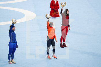 2022-02-05 - Podium, Francesca Lollobrigida (ITA) Silver Medal, Irene Schouten (NED) Gold Medal, Isabelle Weidemann (CAN) Bronze Medal during the Olympic Winter Games Beijing 2022, Speed Skating Women's 3000m on February 5, 2022 at National Speed Skating Oval in Beijing, China - OLYMPIC WINTER GAMES BEIJING 2022, FEBRUARY 05 - OLYMPIC WINTER GAMES BEIJING 2022 - OLYMPIC GAMES