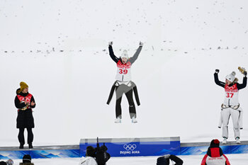 2022-02-05 - Katharina Althaus (GER) Silver Medal, Ursa Bogataj (SLO) Gold Medal, Nika Kriznar (SLO) Bronze Medal during the Olympic Winter Games Beijing 2022, Ski Jumping, Women's Normal Hill Individual on February 5, 2022 at Genting Snow Park in Zhangjiakou, Hebei Province of China - OLYMPIC WINTER GAMES BEIJING 2022, FEBRUARY 05 - OLYMPIC WINTER GAMES BEIJING 2022 - OLYMPIC GAMES