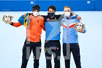 2022-02-06 - Patrick Roest (NED) Silver Medal, Nils van der Poel (SWE) Gold Medal, Hallgeir Engebraten (NOR) Bronze Medal during the Olympic Winter Games Beijing 2022, Speed Skating, Men's 5000m on February 6, 2022 at National Speed Skating Oval in Beijing, China - OLYMPIC WINTER GAMES BEIJING 2022, FEBRUARY 06 - OLYMPIC WINTER GAMES BEIJING 2022 - OLYMPIC GAMES