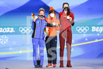 06/02/2022 - Podium, Francesca Lollobrigida (ITA) Silver Medal, Irene Schouten (NED) Gold Medal, Isabelle Weidemann (CAN) Bronze Medal during the Olympic Winter Games Beijing 2022, Speed Skating Women's 3000m on February 6, 2022 at National Speed Skating Oval in Beijing, China - OLYMPIC WINTER GAMES BEIJING 2022, FEBRUARY 06 - OLIMPIADI INVERNALI BEIJING 2022 - GIOCHI OLIMPICI