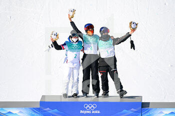 2022-02-08 - Tess Ledeux (FRA) Silver Medal, Ailing Eileen Gu (CHN) Gold Medal, Mathilde Gremaud (SUI) Bronze Medal during the Olympic Winter Games Beijing 2022, Freestyle Skiing, Women's Freeski Big Air on February 8, 2022 at Big Air Shougang in Beijing, China - OLYMPIC WINTER GAMES BEIJING 2022, FEBRUARY 08 - OLYMPIC WINTER GAMES BEIJING 2022 - OLYMPIC GAMES