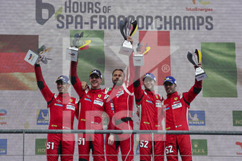 2022-05-07 - 51 PIER GUIDI Alessandro (ita), CALADO James (gbr), AF Corse, Ferrari 488 GTE EVO, 52 MOLINA Miguel (spa), FUOCO Antonio (ita), AF Corse, Ferrari 488 GTE EVO, podium, portrait during the 6 Hours of S,pa-Francorchamps 2022, 2nd round of the 2022 FIA World Endurance Championship on the Circuit de Spa-Francorchamps from May 5 to 7, 2022 in Francorchamps, Belgium - 6 HOURS OF SPA-FRANCORCHAMPS 2022, 2ND ROUND OF THE 2022 FIA WORLD ENDURANCE CHAMPIONSHIP - ENDURANCE - MOTORS