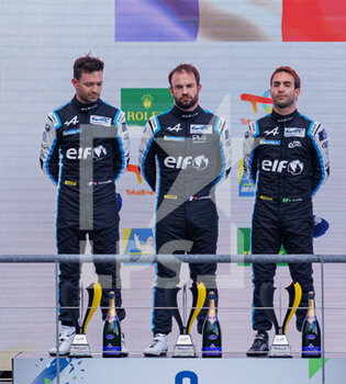 2022-05-07 - 36 NEGRAO André (bra), LAPIERRE Nicolas (fra), VAXIVIERE Matthieu (fra), Alpine Elf Team, Alpine A480 - Gibson, podium, portrait during the 6 Hours of Spa-Francorchamps 2022, 2nd round of the 2022 FIA World Endurance Championship on the Circuit de Spa-Francorchamps from May 5 to 7, 2022 in Francorchamps, Belgium - 6 HOURS OF SPA-FRANCORCHAMPS 2022, 2ND ROUND OF THE 2022 FIA WORLD ENDURANCE CHAMPIONSHIP - ENDURANCE - MOTORS