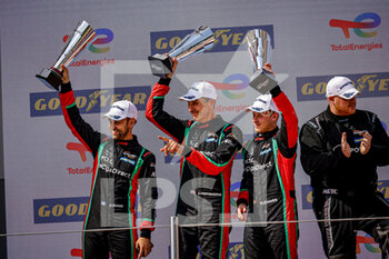 2022-05-15 - 95 ADAM Jonny (gbr), HARSHORNE John (gbr), CHAVES Henrique (prt), Oman Racing avec TF Sport, Aston Martin Vantage AMR, portrait Podium during the 4 Hours of Imola 2022, 2nd round of the 2022 European Le Mans Series on the Imola Circuit from May 12 to 15, in Imola, Italy - 4 HOURS OF IMOLA 2022, 2ND ROUND OF THE 2022 EUROPEAN LE MANS SERIES - ENDURANCE - MOTORS