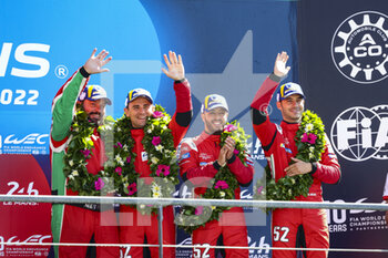 2022-06-12 - MOLINA Miguel (spa), FUOCO Antonio (ita), RIGON David (ita), AF Corse, Ferrari 488 GTE EVO, portrait, podium during the 2022 24 Hours of Le Mans, 3rd round of the 2022 FIA World Endurance Championship, on the Circuit de la Sarthe, from June 11 to 12, 2022 in Le Mans, France - 24 HEURES DU MANS 2022 - PART 2 - ENDURANCE - MOTORS