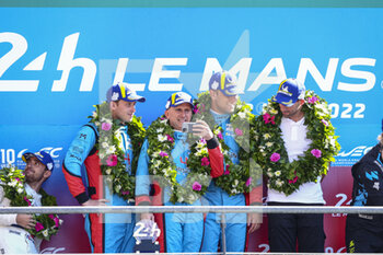 2022-06-12 - 33 KEATING Ben (usa), CHAVES Henrique (prt), SORENSEN Marco (dnk), TF Sport, Aston Martin Vantage AMR, , portrait, podium during the 2022 24 Hours of Le Mans, 3rd round of the 2022 FIA World Endurance Championship, on the Circuit de la Sarthe, from June 11 to 12, 2022 in Le Mans, France - 24 HEURES DU MANS 2022 - PART 2 - ENDURANCE - MOTORS