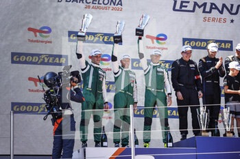 2022-08-28 - 55 CAMERON Ducan (gbr), GRIFFIN Matthew (irl), PEREL David (zaf), Spirit of Race, Ferrari 488 GTE, portrait podium during the 4 Hours of Barcelona 2022, 4th round of the 2022 European Le Mans Series on the Circuit de Barcelona-Catalunya from August 26 to 28, in Barcelona, Spain - AUTO - ELMS - 4 HOURS OF BARCELONA 2022 - ENDURANCE - MOTORS