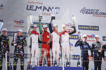 2022-08-28 - 88 NIELSEN Nicklas (dnk), PERRODO Francois (fra), ROVERA Alessio (ita), AF Corse, Oreca 07 - Gibson, portrait podium during the 4 Hours of Barcelona 2022, 4th round of the 2022 European Le Mans Series on the Circuit de Barcelona-Catalunya from August 26 to 28, in Barcelona, Spain - AUTO - ELMS - 4 HOURS OF BARCELONA 2022 - ENDURANCE - MOTORS