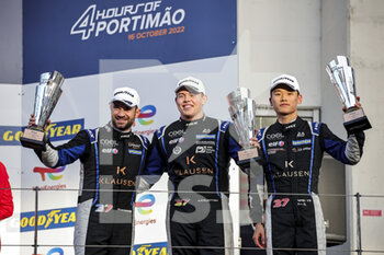 2022-10-16 - 37 KRUTTEN Niklas (ger), LAPIERRE Nicolas (fra), YE Yifei (chn), Cool Racing, Oreca 07 - Gibson, portrait podium during the 4 Hours of Portimao 2022, 6th round of the 2022 European Le Mans Series on the Algarve International Circuit from October 14 to 16, in Portimao, Portugal - AUTO - ELMS - 4 HOURS OF PORTIMAO 2022 - ENDURANCE - MOTORS