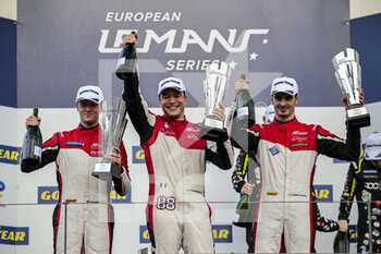 2022-10-16 - 88 NIELSEN Nicklas (dnk), PERRODO Francois (fra), ROVERA Alessio (ita), AF Corse, Oreca 07 - Gibson, portrait podium during the 4 Hours of Portimao 2022, 6th round of the 2022 European Le Mans Series on the Algarve International Circuit from October 14 to 16, in Portimao, Portugal - AUTO - ELMS - 4 HOURS OF PORTIMAO 2022 - ENDURANCE - MOTORS
