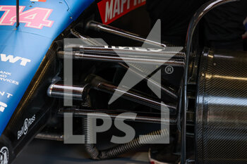 2022-02-23 - Alpine F1 Team A522, mechanical detail of front suspension during the pre-season track session prior the 2022 FIA Formula One World Championship, on the Circuit de Barcelona-Catalunya, from February 23 to 25, 2022 in Montmelo, near Barcelona, Spain - PRE-SEASON TRACK SESSION PRIOR THE 2022 FIA FORMULA ONE WORLD CHAMPIONSHIP - FORMULA 1 - MOTORS