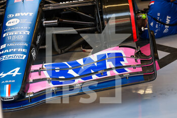 2022-02-23 - Alpine F1 Team A522, mechanical detail of front wing during the pre-season track session prior the 2022 FIA Formula One World Championship, on the Circuit de Barcelona-Catalunya, from February 23 to 25, 2022 in Montmelo, near Barcelona, Spain - PRE-SEASON TRACK SESSION PRIOR THE 2022 FIA FORMULA ONE WORLD CHAMPIONSHIP - FORMULA 1 - MOTORS