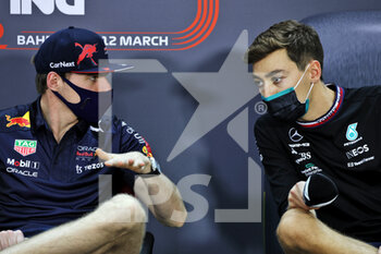 2022-03-10 - VERSTAPPEN Max (ned), Red Bull Racing RB18, portrait RUSSELL George (gbr), Mercedes AMG F1 Team W13, portrait press conference during the Formula 1 Aramco pre-season testing prior the 2022 FIA Formula One World Championship, on the Bahrain International Circuit, from March 10 to 12, 2022 in Sakhir, Bahrain - FORMULA 1 ARAMCO PRE-SEASON TESTING PRIOR THE 2022 FIA FORMULA ONE WORLD CHAMPIONSHIP - FORMULA 1 - MOTORS