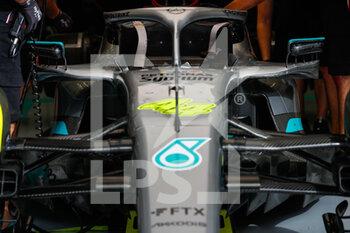2022-03-11 - Mercedes AMG F1 Team W13, mechanical detail during the Formula 1 Aramco pre-season testing prior the 2022 FIA Formula One World Championship, on the Bahrain International Circuit, from March 10 to 12, 2022 in Sakhir, Bahrain - FORMULA 1 ARAMCO PRE-SEASON TESTING PRIOR THE 2022 FIA FORMULA ONE WORLD CHAMPIONSHIP - FORMULA 1 - MOTORS