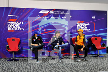 2022-03-18 - SCHUMACHER Mick (ger), Haas F1 Team VF-22 Ferrari, portrait VERSTAPPEN Max (ned), Red Bull Racing RB18, portrait NORRIS Lando (gbr), McLaren F1 Team MCL36, portrait press conference during the Formula 1 Gulf Air Bahrain Grand Prix 2022, 1st round of the 2022 FIA Formula One World Championship, on the Bahrain International Circuit, from March 18 to 20, 2022 in Sakhir, Bahrain - FORMULA 1 GULF AIR BAHRAIN GRAND PRIX 2022, 1ST ROUND OF THE 2022 FIA FORMULA ONE WORLD CHAMPIONSHIP - FORMULA 1 - MOTORS