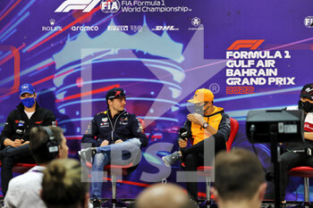2022-03-18 - SCHUMACHER Mick (ger), Haas F1 Team VF-22 Ferrari, portrait VERSTAPPEN Max (ned), Red Bull Racing RB18, portrait NORRIS Lando (gbr), McLaren F1 Team MCL36, portrait press conference during the Formula 1 Gulf Air Bahrain Grand Prix 2022, 1st round of the 2022 FIA Formula One World Championship, on the Bahrain International Circuit, from March 18 to 20, 2022 in Sakhir, Bahrain - FORMULA 1 GULF AIR BAHRAIN GRAND PRIX 2022, 1ST ROUND OF THE 2022 FIA FORMULA ONE WORLD CHAMPIONSHIP - FORMULA 1 - MOTORS