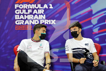 2022-03-18 - RUSSELL George (gbr), Mercedes AMG F1 Team W13, portrait GASLY Pierre (fra), Scuderia AlphaTauri AT03, portrait press conference during the Formula 1 Gulf Air Bahrain Grand Prix 2022, 1st round of the 2022 FIA Formula One World Championship, on the Bahrain International Circuit, from March 18 to 20, 2022 in Sakhir, Bahrain - FORMULA 1 GULF AIR BAHRAIN GRAND PRIX 2022, 1ST ROUND OF THE 2022 FIA FORMULA ONE WORLD CHAMPIONSHIP - FORMULA 1 - MOTORS