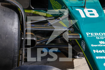 2022-03-18 - Aston Martin F1 Team AMR22, mechanical detail of the front suspensions during the Formula 1 Gulf Air Bahrain Grand Prix 2022, 1st round of the 2022 FIA Formula One World Championship, on the Bahrain International Circuit, from March 18 to 20, 2022 in Sakhir, Bahrain - FORMULA 1 GULF AIR BAHRAIN GRAND PRIX 2022, 1ST ROUND OF THE 2022 FIA FORMULA ONE WORLD CHAMPIONSHIP - FORMULA 1 - MOTORS