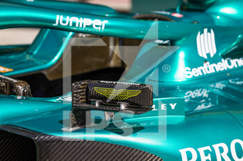 2022-03-18 - Aston Martin F1 Team AMR22, mechanical detail of the mirror during the Formula 1 Gulf Air Bahrain Grand Prix 2022, 1st round of the 2022 FIA Formula One World Championship, on the Bahrain International Circuit, from March 18 to 20, 2022 in Sakhir, Bahrain - FORMULA 1 GULF AIR BAHRAIN GRAND PRIX 2022, 1ST ROUND OF THE 2022 FIA FORMULA ONE WORLD CHAMPIONSHIP - FORMULA 1 - MOTORS
