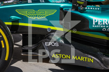 2022-03-18 - Aston Martin F1 Team AMR22, mechanical detail of the floor, air intake and sidepod during the Formula 1 Gulf Air Bahrain Grand Prix 2022, 1st round of the 2022 FIA Formula One World Championship, on the Bahrain International Circuit, from March 18 to 20, 2022 in Sakhir, Bahrain - FORMULA 1 GULF AIR BAHRAIN GRAND PRIX 2022, 1ST ROUND OF THE 2022 FIA FORMULA ONE WORLD CHAMPIONSHIP - FORMULA 1 - MOTORS