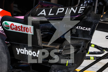 2022-03-18 - Alpine F1 Team A522, mechanical detail of the rear wing and diffuser during the Formula 1 Gulf Air Bahrain Grand Prix 2022, 1st round of the 2022 FIA Formula One World Championship, on the Bahrain International Circuit, from March 18 to 20, 2022 in Sakhir, Bahrain - FORMULA 1 GULF AIR BAHRAIN GRAND PRIX 2022, 1ST ROUND OF THE 2022 FIA FORMULA ONE WORLD CHAMPIONSHIP - FORMULA 1 - MOTORS