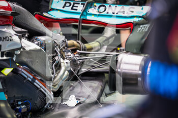 2022-03-18 - Mercedes AMG F1 Team W13, mechanical detail of the engine and rear of the car during the Formula 1 Gulf Air Bahrain Grand Prix 2022, 1st round of the 2022 FIA Formula One World Championship, on the Bahrain International Circuit, from March 18 to 20, 2022 in Sakhir, Bahrain - FORMULA 1 GULF AIR BAHRAIN GRAND PRIX 2022, 1ST ROUND OF THE 2022 FIA FORMULA ONE WORLD CHAMPIONSHIP - FORMULA 1 - MOTORS