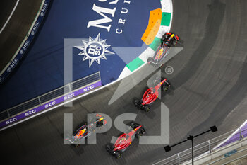 2022-03-27 - start of the race, depart, 11 PEREZ Sergio (mex), Red Bull Racing RB18, 16 LECLERC Charles (mco), Scuderia Ferrari F1-75, 55 SAINZ Carlos (spa), Scuderia Ferrari F1-75, 01 VERSTAPPEN Max (nld), Red Bull Racing RB18, action during the Formula 1 STC Saudi Arabian Grand Prix 2022, 2nd round of the 2022 FIA Formula One World Championship, on the Jeddah Corniche Circuit, from March 25 to 27, 2022 in Jeddah, Saudi Arabia - FORMULA 1 STC SAUDI ARABIAN GRAND PRIX 2022, 2ND ROUND OF THE 2022 FIA FORMULA ONE WORLD CHAMPIONSHIP - FORMULA 1 - MOTORS