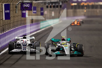 2022-03-27 - 44 HAMILTON Lewis (gbr), Mercedes AMG F1 Team W13, action 10 GASLY Pierre (fra), Scuderia AlphaTauri AT03, action during the Formula 1 STC Saudi Arabian Grand Prix 2022, 2nd round of the 2022 FIA Formula One World Championship, on the Jeddah Corniche Circuit, from March 25 to 27, 2022 in Jeddah, Saudi Arabia - FORMULA 1 STC SAUDI ARABIAN GRAND PRIX 2022, 2ND ROUND OF THE 2022 FIA FORMULA ONE WORLD CHAMPIONSHIP - FORMULA 1 - MOTORS