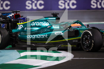 2022-03-27 - 18 STROLL Lance (can), Aston Martin F1 Team AMR22, action, spun after a contact with 23 ALBON Alexander (tha), Williams Racing FW44, action during the Formula 1 STC Saudi Arabian Grand Prix 2022, 2nd round of the 2022 FIA Formula One World Championship, on the Jeddah Corniche Circuit, from March 25 to 27, 2022 in Jeddah, Saudi Arabia - FORMULA 1 STC SAUDI ARABIAN GRAND PRIX 2022, 2ND ROUND OF THE 2022 FIA FORMULA ONE WORLD CHAMPIONSHIP - FORMULA 1 - MOTORS