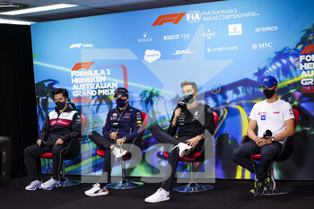 2022-04-08 - ZHOU Guanyu (chi), Alfa Romeo F1 Team ORLEN C42, PEREZ Sergio (mex), Red Bull Racing RB18, RUSSELL George (gbr), Mercedes AMG F1 Team W13, SCHUMACHER Mick (ger), Haas F1 Team VF-22 Ferrari, portrait, press conference during the Formula 1 Heineken Australian Grand Prix 2022, 3rd round of the 2022 FIA Formula One World Championship, on the Albert Park Circuit, from April 8 to 10, 2022 in Melbourne, Australia - FORMULA 1 HEINEKEN AUSTRALIAN GRAND PRIX 2022, 3RD ROUND OF THE 2022 FIA FORMULA ONE WORLD CHAMPIONSHIP - FORMULA 1 - MOTORS