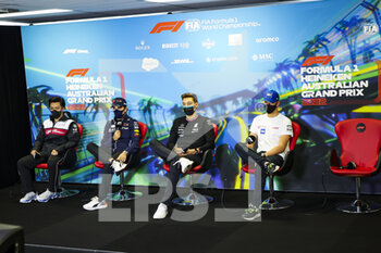 2022-04-08 - ZHOU Guanyu (chi), Alfa Romeo F1 Team ORLEN C42, PEREZ Sergio (mex), Red Bull Racing RB18, RUSSELL George (gbr), Mercedes AMG F1 Team W13, SCHUMACHER Mick (ger), Haas F1 Team VF-22 Ferrari, portrait, press conference during the Formula 1 Heineken Australian Grand Prix 2022, 3rd round of the 2022 FIA Formula One World Championship, on the Albert Park Circuit, from April 8 to 10, 2022 in Melbourne, Australia - FORMULA 1 HEINEKEN AUSTRALIAN GRAND PRIX 2022, 3RD ROUND OF THE 2022 FIA FORMULA ONE WORLD CHAMPIONSHIP - FORMULA 1 - MOTORS