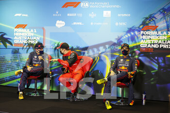 2022-04-09 - VERSTAPPEN Max (ned), Red Bull Racing RB18, LECLERC Charles (mco), Scuderia Ferrari F1-75, PEREZ Sergio (mex), Red Bull Racing RB18, portrait during the Formula 1 Heineken Australian Grand Prix 2022, 3rd round of the 2022 FIA Formula One World Championship, on the Albert Park Circuit, from April 8 to 10, 2022 in Melbourne, Australia - FORMULA 1 HEINEKEN AUSTRALIAN GRAND PRIX 2022, 3RD ROUND OF THE 2022 FIA FORMULA ONE WORLD CHAMPIONSHIP - FORMULA 1 - MOTORS
