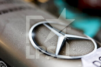 2022-04-21 - Mercedes AMG F1 Team W13, mechanical detail of logo during the Formula 1 Grand Premio del Made in Italy e dell'Emilia-Romagna 2022, 4th round of the 2022 FIA Formula One World Championship, on the Imola Circuit, from April 22 to 24, 2022 in Imola, Italy - FORMULA 1 GRAND PREMIO DEL MADE IN ITALY E DELL'EMILIA-ROMAGNA 2022, 4TH ROUND OF THE 2022 FIA FORMULA ONE WORLD CHAMPIONSHIP - FORMULA 1 - MOTORS