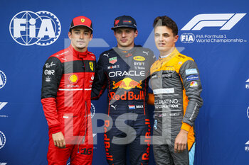 2022-04-22 - LECLERC Charles (mco), Scuderia Ferrari F1-75, VERSTAPPEN Max (ned), Red Bull Racing RB18, NORRIS Lando (gbr), McLaren F1 Team MCL36, portrait during the Formula 1 Grand Premio del Made in Italy e dell'Emilia-Romagna 2022, 4th round of the 2022 FIA Formula One World Championship, on the Imola Circuit, from April 22 to 24, 2022 in Imola, Italy - FORMULA 1 GRAND PREMIO DEL MADE IN ITALY E DELL'EMILIA-ROMAGNA 2022, 4TH ROUND OF THE 2022 FIA FORMULA ONE WORLD CHAMPIONSHIP - FORMULA 1 - MOTORS