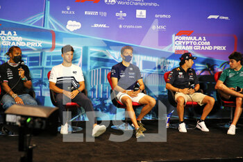 2022-05-06 - (L to R): Lewis Hamilton (GBR) Mercedes AMG F1; Pierre Gasly (FRA) AlphaTauri; Alexander Albon (THA) Williams Racing; Sergio Perez (MEX) Red Bull Racing; and Lance Stroll (CDN) Aston Martin F1 Team, in the FIA Press Conference during the Formula 1 Crypto.com Miami Grand Prix 2022, 5th round of the 2022 FIA Formula One World Championship, on the Miami International Autodrome, from May 6 to 8, 2022 in Miami Gardens, Florida, United States of America - FORMULA 1 CRYPTO.COM MIAMI GRAND PRIX 2022, 5TH ROUND OF THE 2022 FIA FORMULA ONE WORLD CHAMPIONSHIP - FORMULA 1 - MOTORS