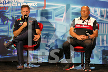 2022-05-06 - HORNER Christian (gbr), Team Principal of Red Bull Racing, portrait with VASSEUR Frederic (fra), Team Principal of Alfa Romeo F1 Team ORLEN in the FIA Press Conference during the Formula 1 Crypto.com Miami Grand Prix 2022, 5th round of the 2022 FIA Formula One World Championship, on the Miami International Autodrome, from May 6 to 8, 2022 in Miami Gardens, Florida, United States of America - FORMULA 1 CRYPTO.COM MIAMI GRAND PRIX 2022, 5TH ROUND OF THE 2022 FIA FORMULA ONE WORLD CHAMPIONSHIP - FORMULA 1 - MOTORS