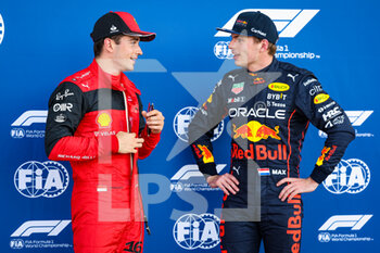 2022-05-07 - LECLERC Charles (mco), Scuderia Ferrari F1-75, VERSTAPPEN Max (ned), Red Bull Racing RB18, portrait during the Formula 1 Crypto.com Miami Grand Prix 2022, 5th round of the 2022 FIA Formula One World Championship, on the Miami International Autodrome, from May 6 to 8, 2022 in Miami Gardens, Florida, United States of America - FORMULA 1 CRYPTO.COM MIAMI GRAND PRIX 2022, 5TH ROUND OF THE 2022 FIA FORMULA ONE WORLD CHAMPIONSHIP - FORMULA 1 - MOTORS