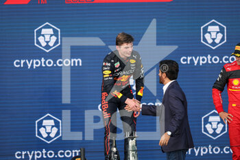 2022-05-08 - FIA president Mohammed ben Sulayem with winner VERSTAPPEN Max (ned), Red Bull Racing RB18, portrait podium during the Formula 1 Crypto.com Miami Grand Prix 2022, 5th round of the 2022 FIA Formula One World Championship, on the Miami International Autodrome, from May 6 to 8, 2022 in Miami Gardens, Florida, United States of America - FORMULA 1 CRYPTO.COM MIAMI GRAND PRIX 2022, 5TH ROUND OF THE 2022 FIA FORMULA ONE WORLD CHAMPIONSHIP - FORMULA 1 - MOTORS