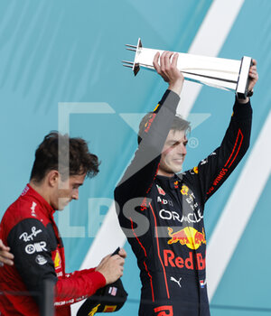 2022-05-08 - VERSTAPPEN Max (ned), Red Bull Racing RB18, portrait, Podium during the Formula 1 Crypto.com Miami Grand Prix 2022, 5th round of the 2022 FIA Formula One World Championship, on the Miami International Autodrome, from May 6 to 8, 2022 in Miami Gardens, Florida, United States of America - FORMULA 1 CRYPTO.COM MIAMI GRAND PRIX 2022, 5TH ROUND OF THE 2022 FIA FORMULA ONE WORLD CHAMPIONSHIP - FORMULA 1 - MOTORS