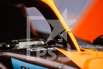 2022-05-28 - McLaren F1 Team MCL36, mechanical detail Senna tribute during the Formula 1 Grand Prix de Monaco 2022, 7th round of the 2022 FIA Formula One World Championship, on the Circuit de Monaco, from May 27 to 29, 2022 in Monte-Carlo, Monaco - F1 - MONACO GRAND PRIX 2022 - FORMULA 1 - MOTORS